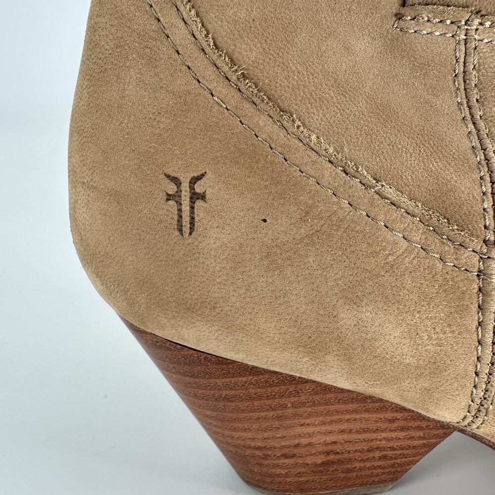 Frye Boots Womens Size 8M Tan Ash Western Ankle Zip Leather Stacked Heel Shoes - Picture 6 of 15